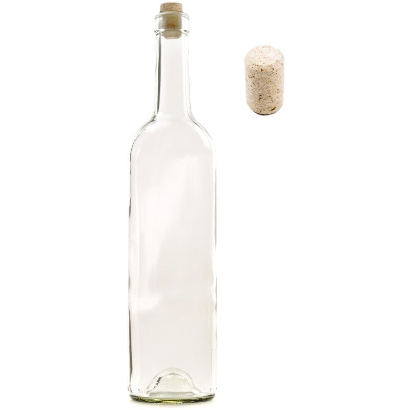Staklena boca za vino BORDEAUX bezbojna 750 ml s plutenim čepom