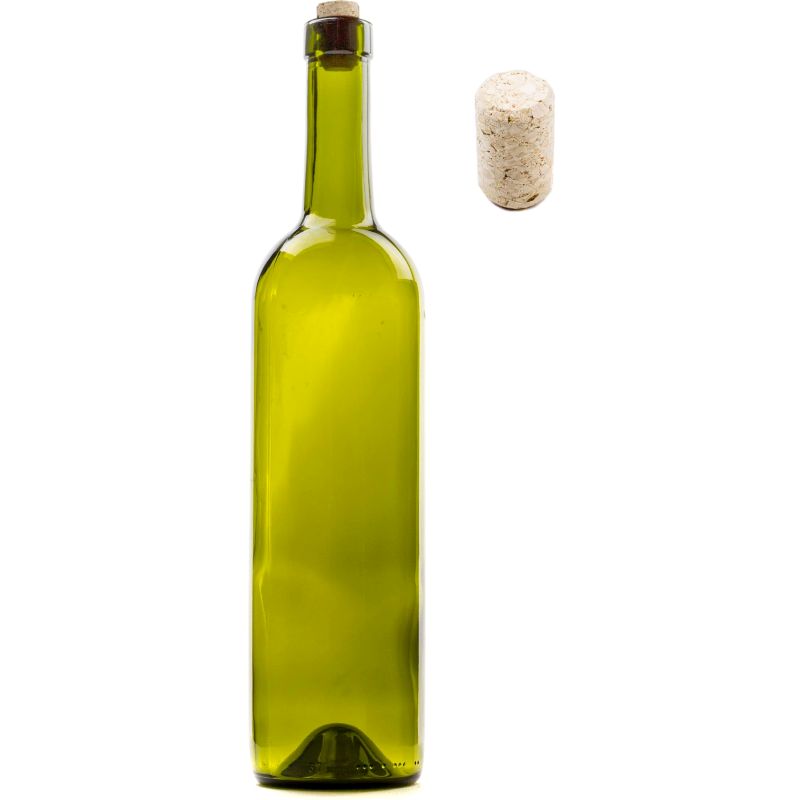 Staklena boca za vino BORDEAUX maslinasta 750 ml s plutenim čepom